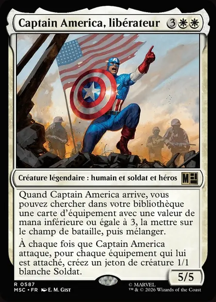 Captain America, libérateur, carte Magic MSC 587 — extension Marvel Super Heroes Commander