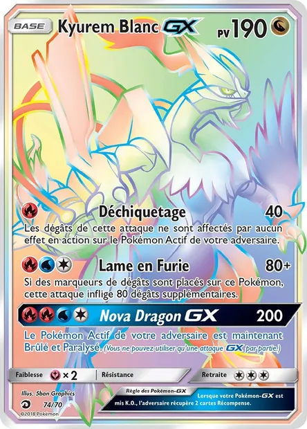 Kyurem Blanc GX, carte Pokémon DRM 74 — extension Majesté Des Dragons