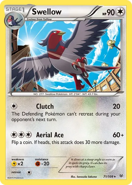 Swellow, Pokémon card ROS 71 — Roaring Skies set
