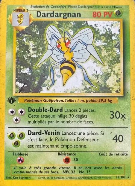 Dardargnan, carte Pokémon BS 17 — extension Set de Base