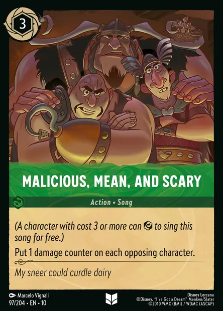 Malicious, Mean, and Scary, Disney Lorcana card CH10-097 — Whispers in the Well set