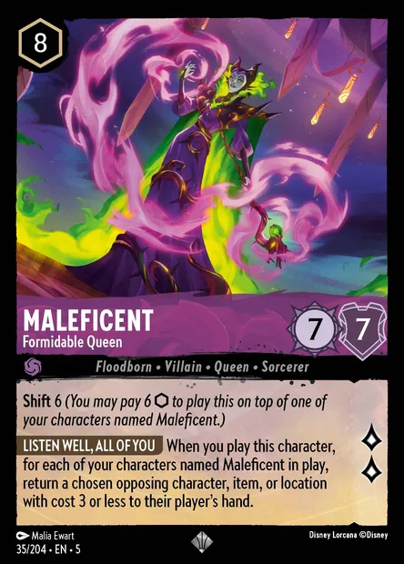Maleficent - Formidable Queen, Disney Lorcana card CH5-035 — Shimmering Skies set