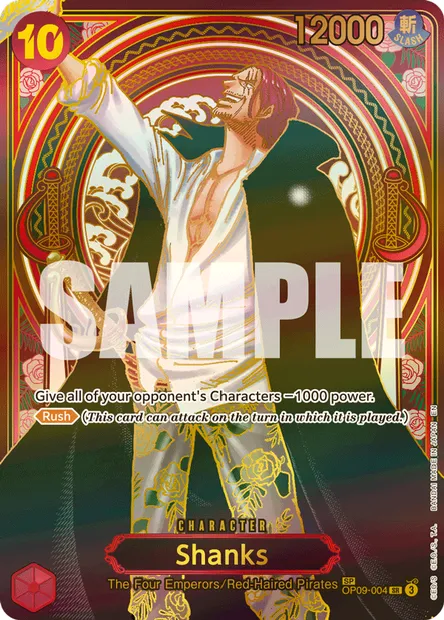 Shanks, One Piece card OP09-004 — EMPERORS IN THE NEW WORLD set
