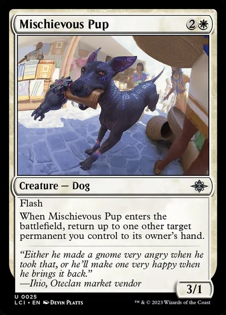 Mischievous Pup, Magic card LCI 25 — The Lost Caverns of Ixalan set