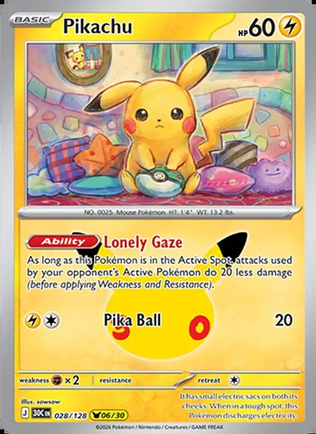 Pikachu, Pokémon card 30C 028 — 30th Celebration set