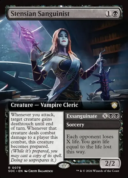 Stensian Sanguinist // Exsanguinate, Magic card SOC 78 — Secrets of Strixhaven Commander set