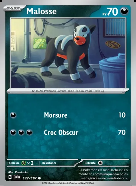 Malosse, carte Pokémon OBF 132 — extension Flammes Obsidiennes