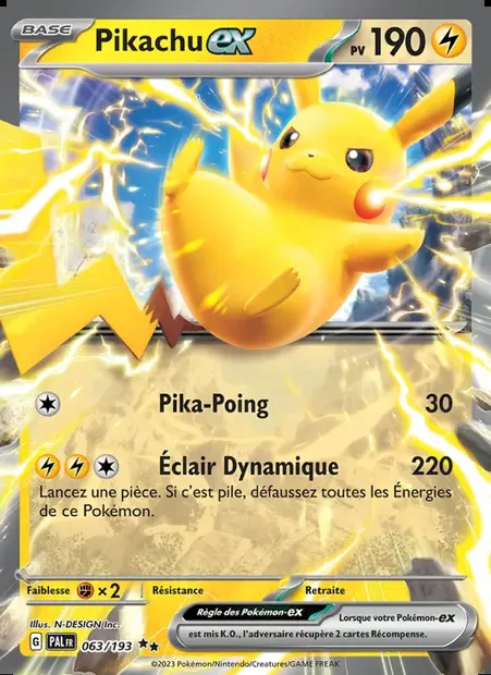 Pikachu-ex, carte Pokémon PAL 063 — extension Évolutions à Paldea