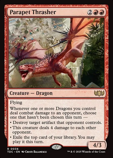 Parapet Thrasher, Magic card TDC 36 — Tarkir: Dragonstorm Commander set