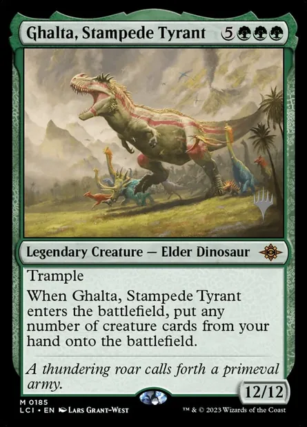 Ghalta, tyrante de la ruée, carte Magic PLCI 185p — extension The Lost Caverns of Ixalan Promos
