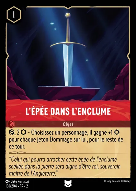 L'épée dans l'enclume, carte Disney Lorcana CH2-136 — extension L'Ascension des Floodborn