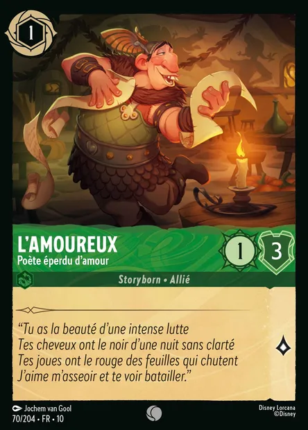 L'amoureux - Poète éperdu d'amour, carte Disney Lorcana CH10-070 — extension Lueurs dans les Profondeurs