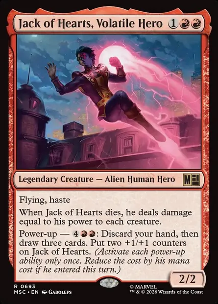 Jack of Hearts, Volatile Hero, Magic card MSC 693 — Marvel Super Heroes Commander set