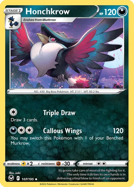 Honchkrow, Pokémon card SIT 107 — Silver Tempest set