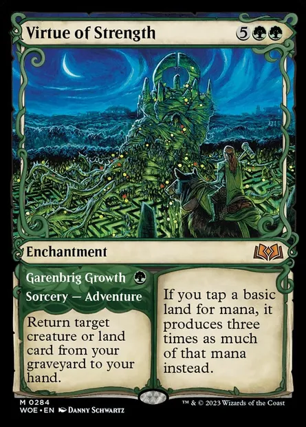 Vertu de force // Croissance de Garenbrig, carte Magic WOE 284 — extension Wilds of Eldraine