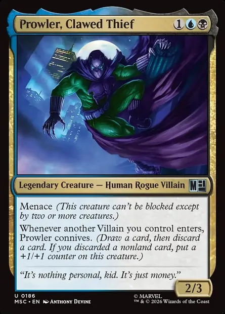 Prowler, Clawed Thief, Magic card MSC 186 — Marvel Super Heroes Commander set