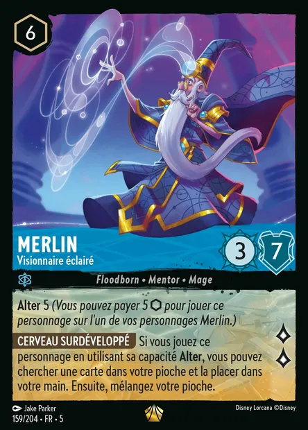 Merlin - Visionnaire éclairé, carte Disney Lorcana CH5-159 — extension Ciel Scintillant