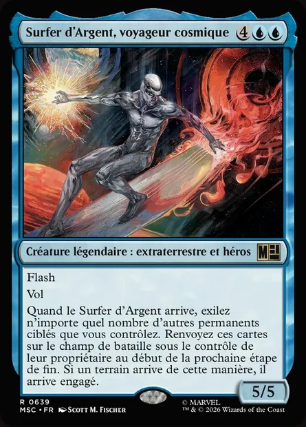 Surfer d'Argent, voyageur cosmique, carte Magic MSC 639 — extension Marvel Super Heroes Commander