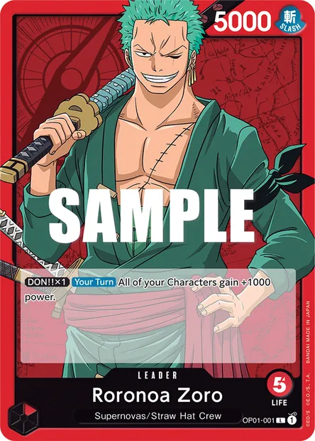Roronoa Zoro, One Piece card OP01-001 — ROMANCE DAWN set