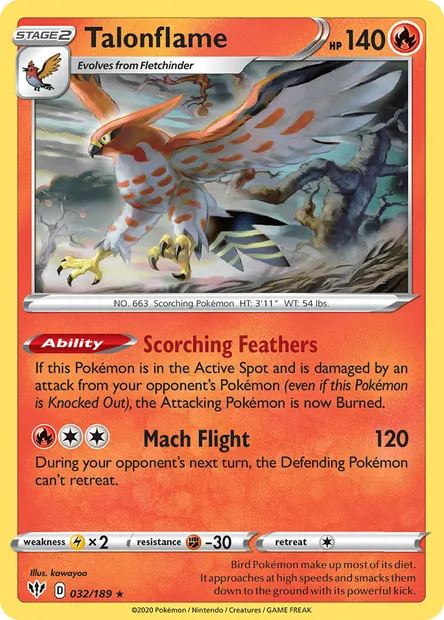 Talonflame, Pokémon card DAA 32 — Darkness Ablaze set