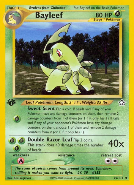 Bayleef, Pokémon card NG 29 — Neo Genesis set