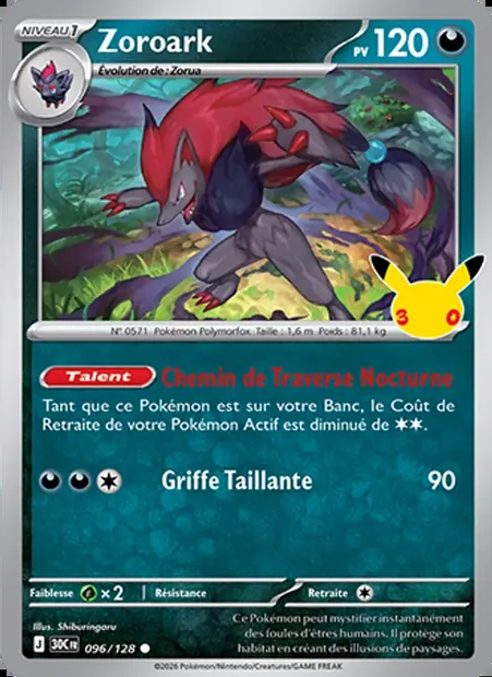 Zoroark, carte Pokémon 30C 096 — extension 30ᵉ Anniversaire
