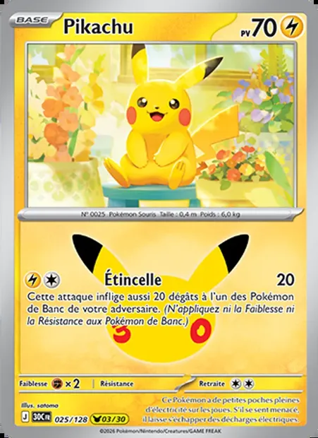 Pikachu, carte Pokémon 30C 025 — extension 30ᵉ Anniversaire