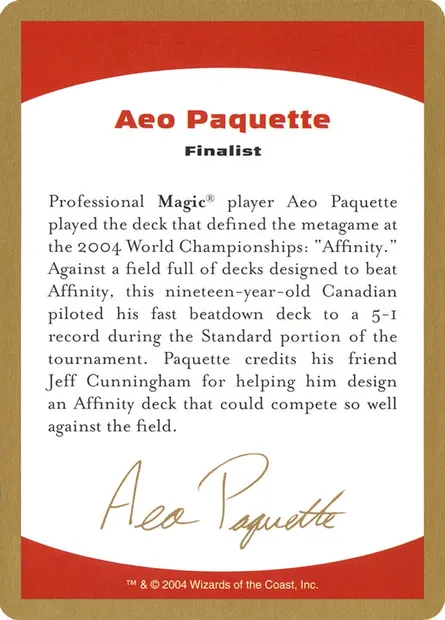 Aeo Paquette Bio, carte Magic WC04 ap0a — extension World Championship Decks 2004