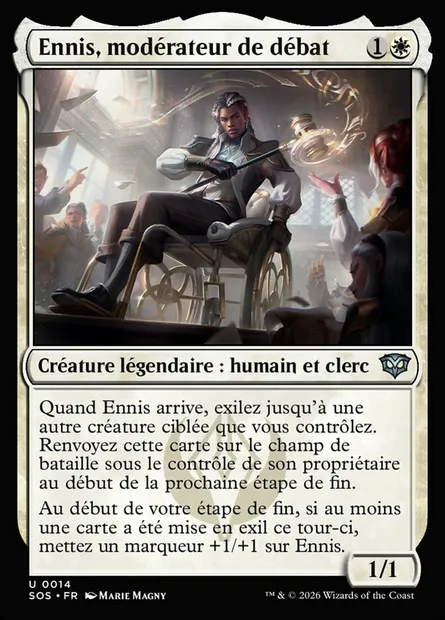 Ennis, modérateur de débat, carte Magic SOS 14 — extension Secrets of Strixhaven
