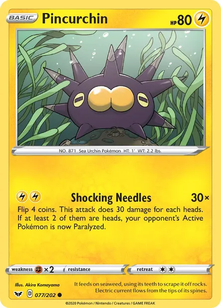 Pincurchin, Pokémon card SSH 77 — Sword & Shield set