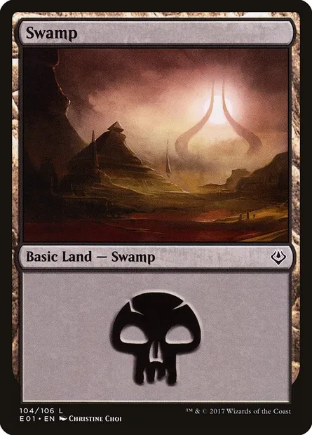 Swamp, Magic card E01 104 — Archenemy: Nicol Bolas set