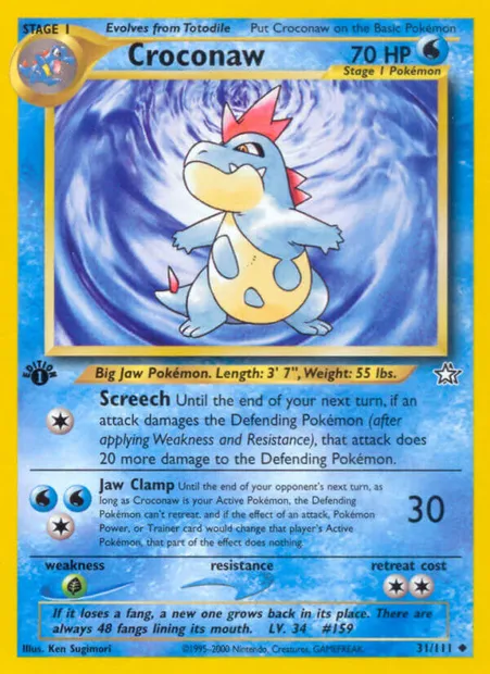Croconaw, Pokémon card NG 31 — Neo Genesis set