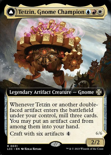 Tetzin, Gnome Champion // The Golden-Gear Colossus, carte Magic LCC 31 — extension The Lost Caverns of Ixalan Commander