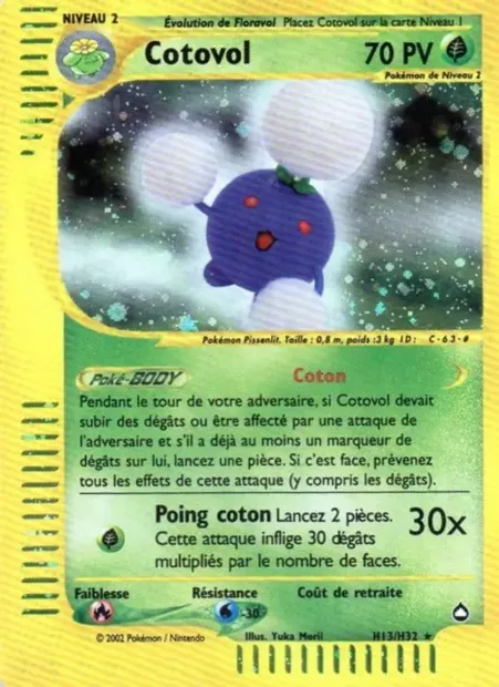 Cotovol, carte Pokémon AQ H13 — extension Aquapolis
