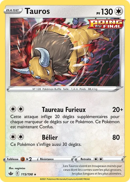 Tauros, carte Pokémon CRE 115 — extension Règne de Glace