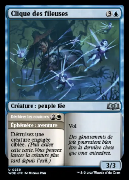 Clique des fileuses // Déchirer les coutures, carte Magic WOE 239 — extension Wilds of Eldraine