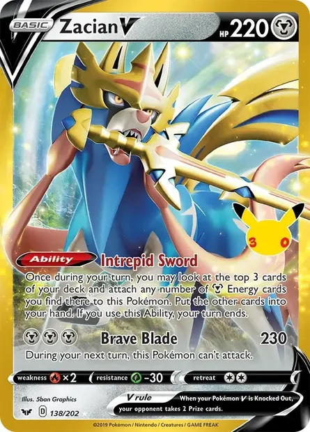 Zacian-V, carte Pokémon 30C CC028 — extension 30ᵉ Anniversaire