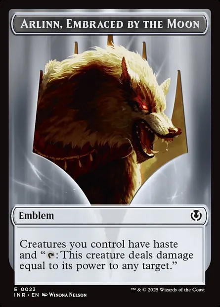 Arlinn, Embraced by the Moon Emblem, carte Magic TINR 23 — extension Innistrad Remastered Tokens
