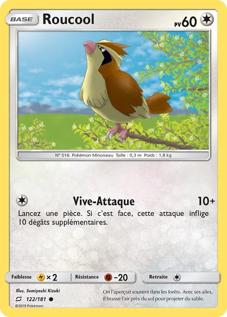 Roucool, carte Pokémon TEU 122 — extension Duo de Choc