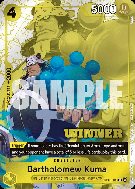 Bartholomew Kuma, One Piece card OP09-108 — EMPERORS IN THE NEW WORLD set