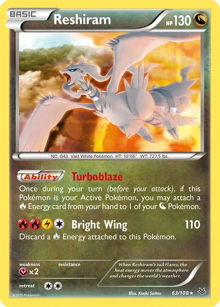 Reshiram, Pokémon card ROS 63 — Roaring Skies set