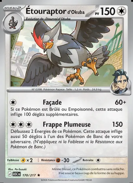 Étouraptor d'Okuba, carte Pokémon ASC 170 — extension Héros Transcendants