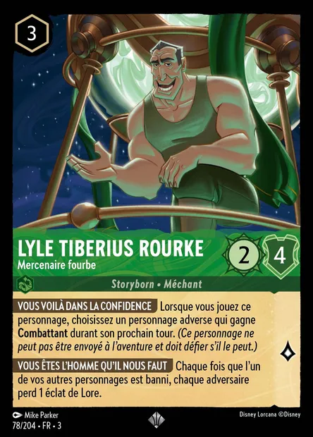 Lyle Tiberius Rourke - Mercenaire fourbe, carte Disney Lorcana CH3-078 — extension Les Terres d'Encres