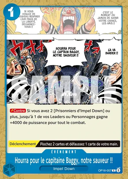 Hourra pour le capitaine Baggy, notre sauveur !!, carte One Piece OP16-057 — extension L'HEURE DE LA BATAILLE DÉCISIVE