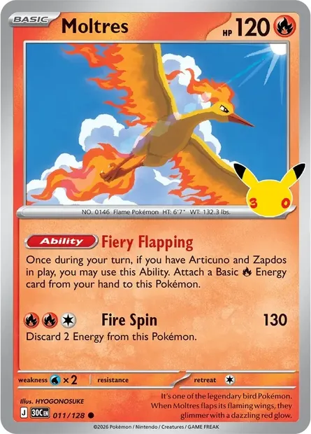 Moltres, Pokémon card 30C 011 — 30th Celebration set