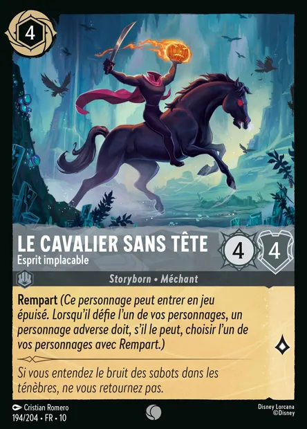 Le Cavalier sans tête - Esprit implacable, carte Disney Lorcana CH10-194 — extension Lueurs dans les Profondeurs