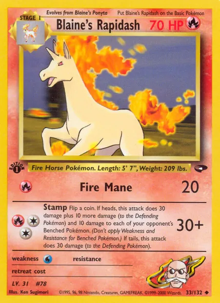 Blaine's Rapidash, carte Pokémon GC 33 — extension Gym Challenge