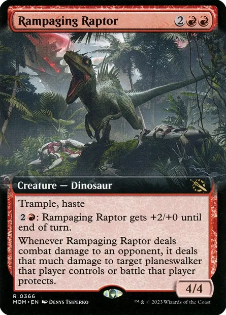 Rampaging Raptor, Magic card MOM 366 — March of the Machine set
