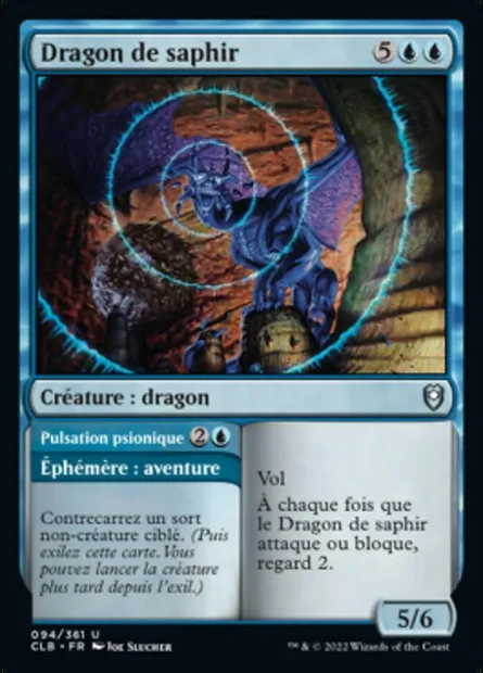 Dragon de saphir // Pulsation psionique, carte Magic CLB 94 — extension Commander Légendes : la bataille de la Porte de Baldur