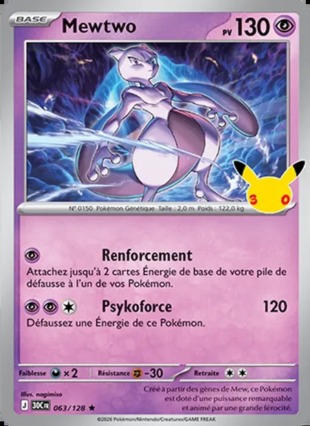 Mewtwo, carte Pokémon 30C 063 — extension 30ᵉ Anniversaire
